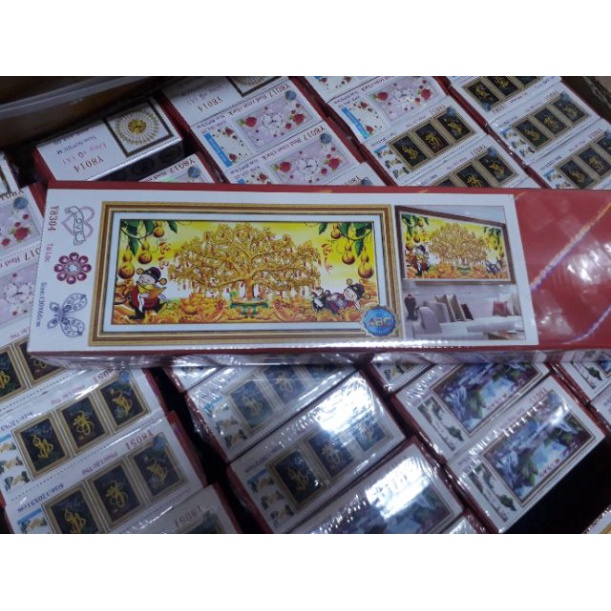 Tranh đính đá cây tiền vàng KT:120x55cm. Tranh gắn đá tự làm.
