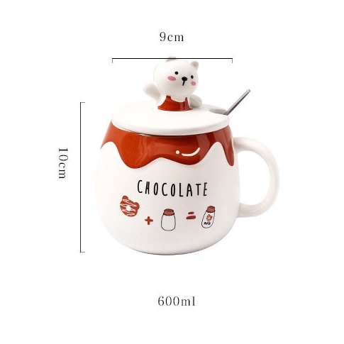 Ly, cốc sứ CHOCOLATE nắp sứ hình gấu nổi siêu kute