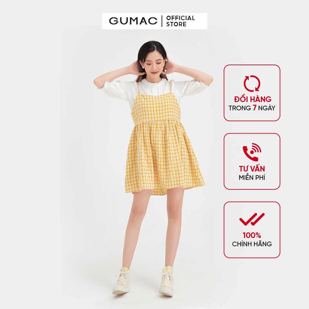 Đầm dây nữ thiết kế babydoll GUMAC màu vàng, phong cách dễ thương DB470 [không kèm áo trong]
