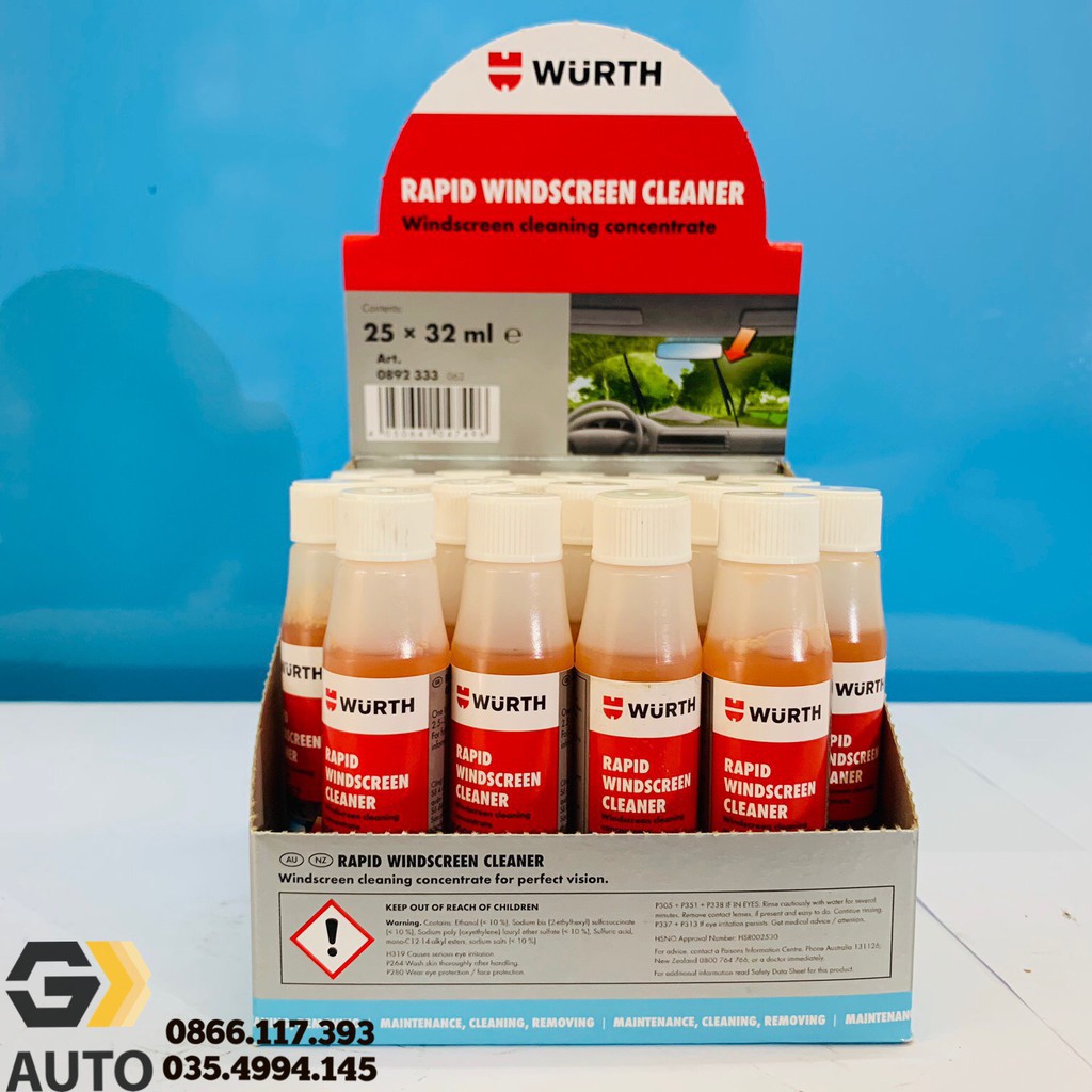 Nước rửa vệ sinh kính lái đậm đặc hương thơm nhẹ Wurth  Rapid Windscreen Cleaner WU-RKL32 32ml