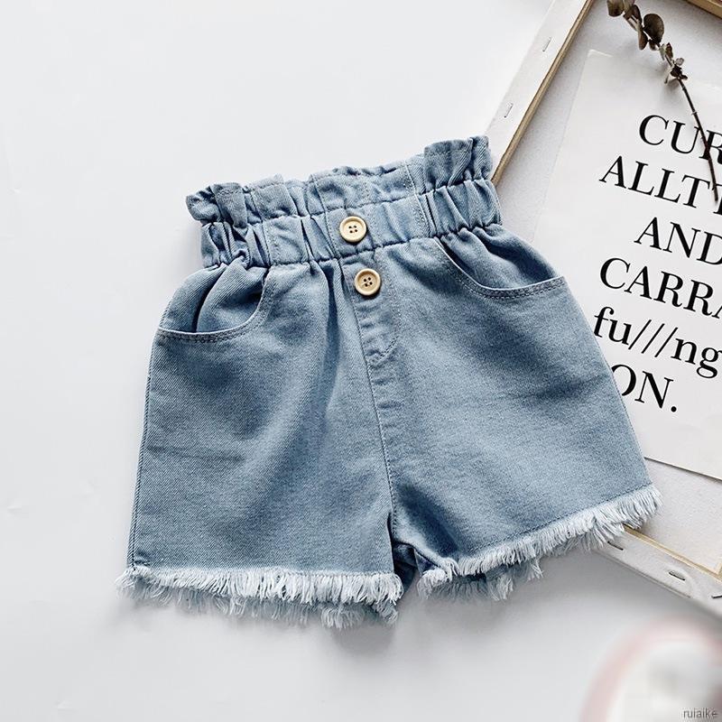 Quần Short Jean Lưng Cao Kiểu Hàn Quốc Dễ Thương Cho Bé