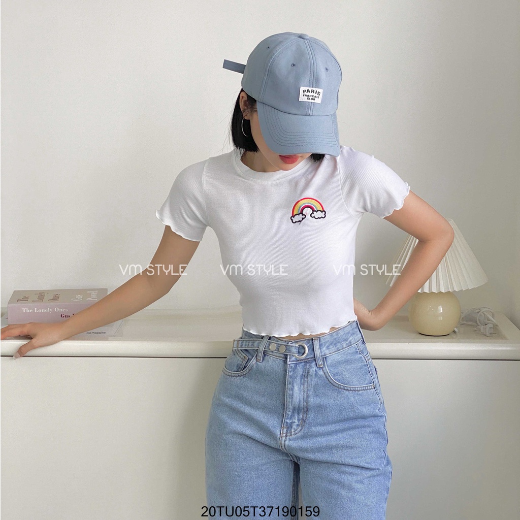 Áo thun croptop VM STYLE thêu cầu vòng Ulzzang nữ 22ATU02T372301