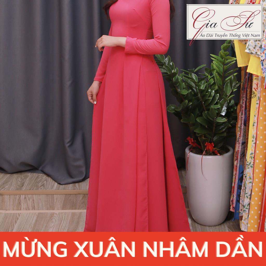 Áo dài truyền thống, màu hồng sen, lụa chiffon cao cấp, không nhăn, không xù - T07