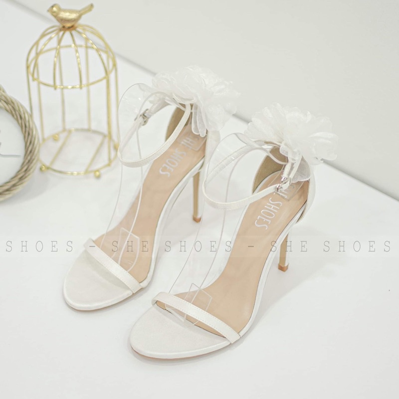 Giày cưới lụa satin cao cấp {freeship} giày sandal cao gót trắng, độc quyền SHE SHOES (NEW ARRIVAL)