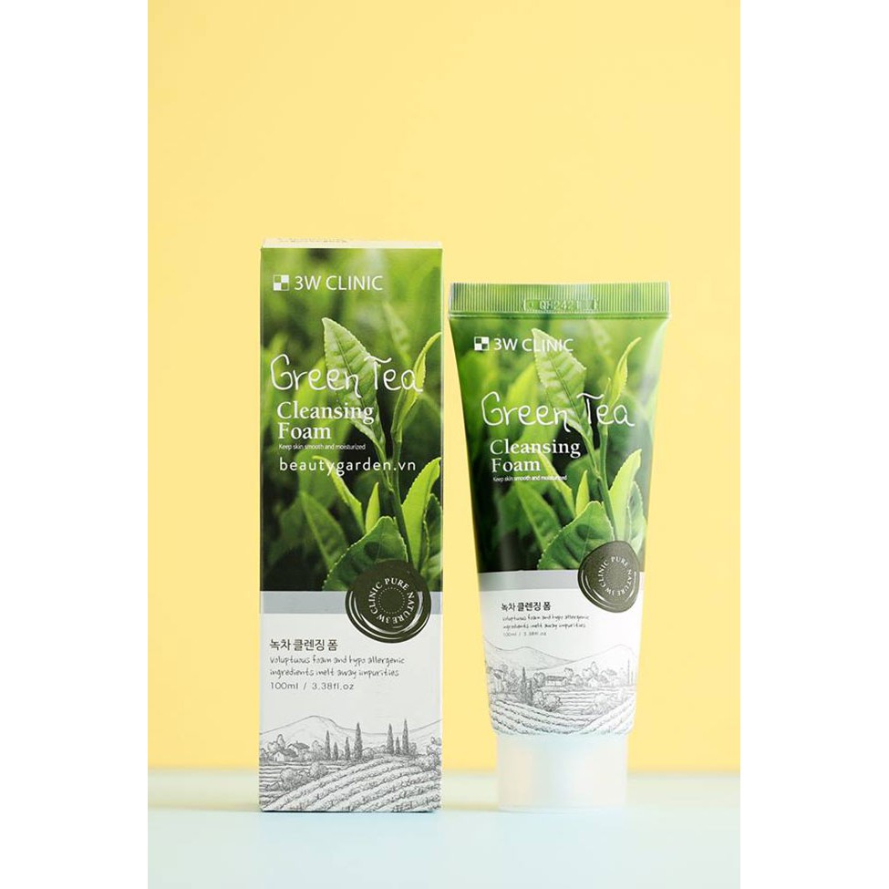 Sữa rửa mặt trà xanh làm sạch da ngăn ngừa mụn 3W Clinic Green Tea Foam Cleansing 100ml _ 3W Clinic Chính Hãng | BigBuy360 - bigbuy360.vn