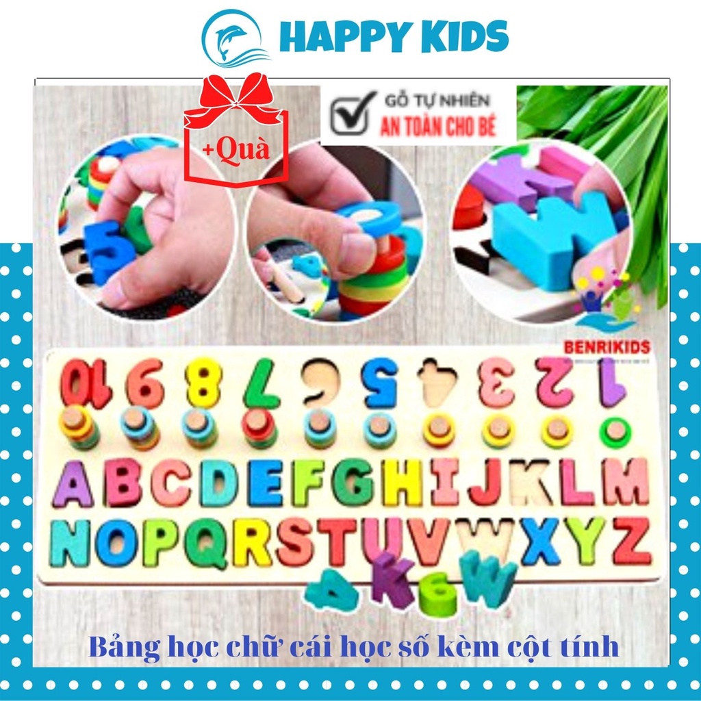 Đồ Chơi Bảng Ghép Gỗ Học Chữ Cái-Số Đếm-Cột Tính, Đồ Chơi Lắp Ghép Phát Triển Trí Tuệ An Toàn Cho Bé HAPPY KIDS247