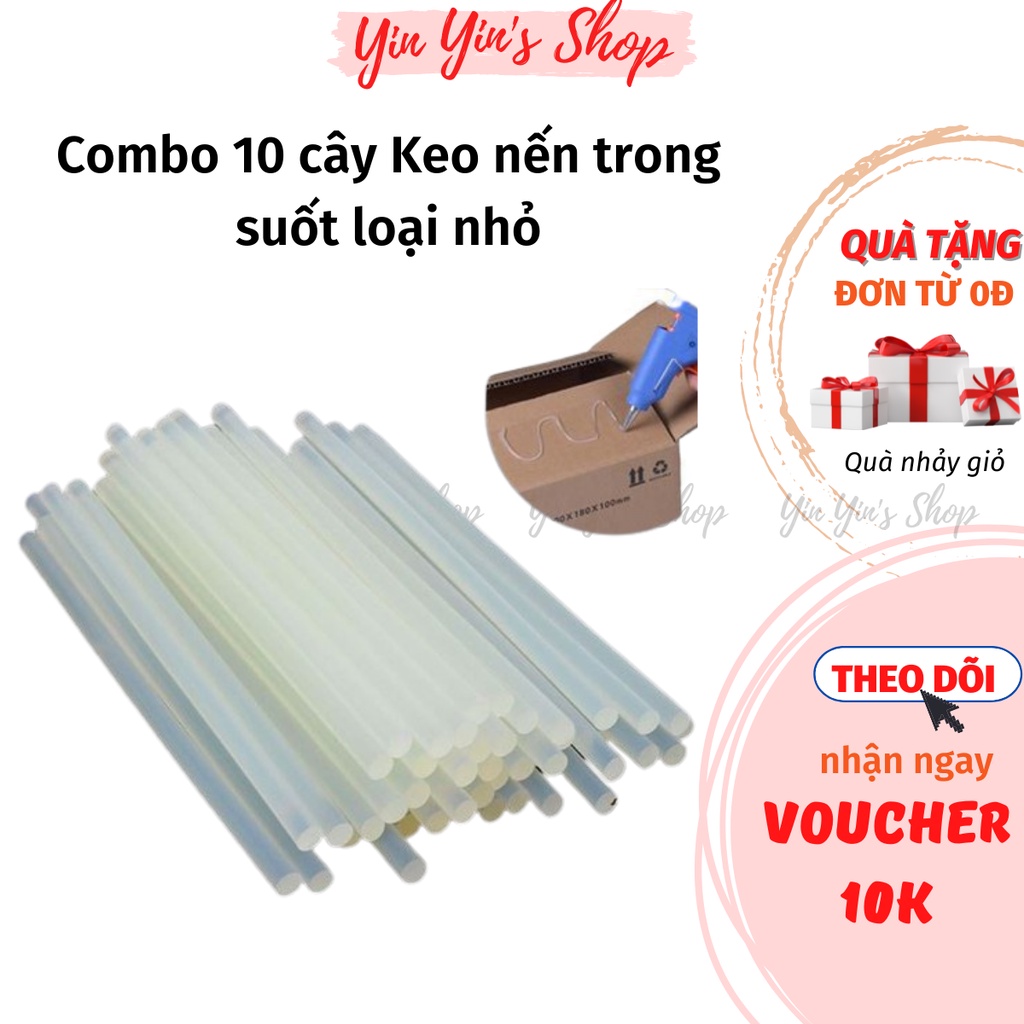 【COMBO 10 CÂY】Keo nến Silicon trong suốt loại nhỏ cao cấp dùng cho súng bắn keo đường kính 7mm dài 26cm, siêu dính bền c