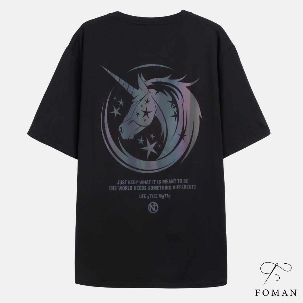 Áo thun tay lỡ FOMAN cao cấp Unisex nam nữ Cotton oversize form rộng thoải mái thoáng mát REFLECTIVE UNICORN