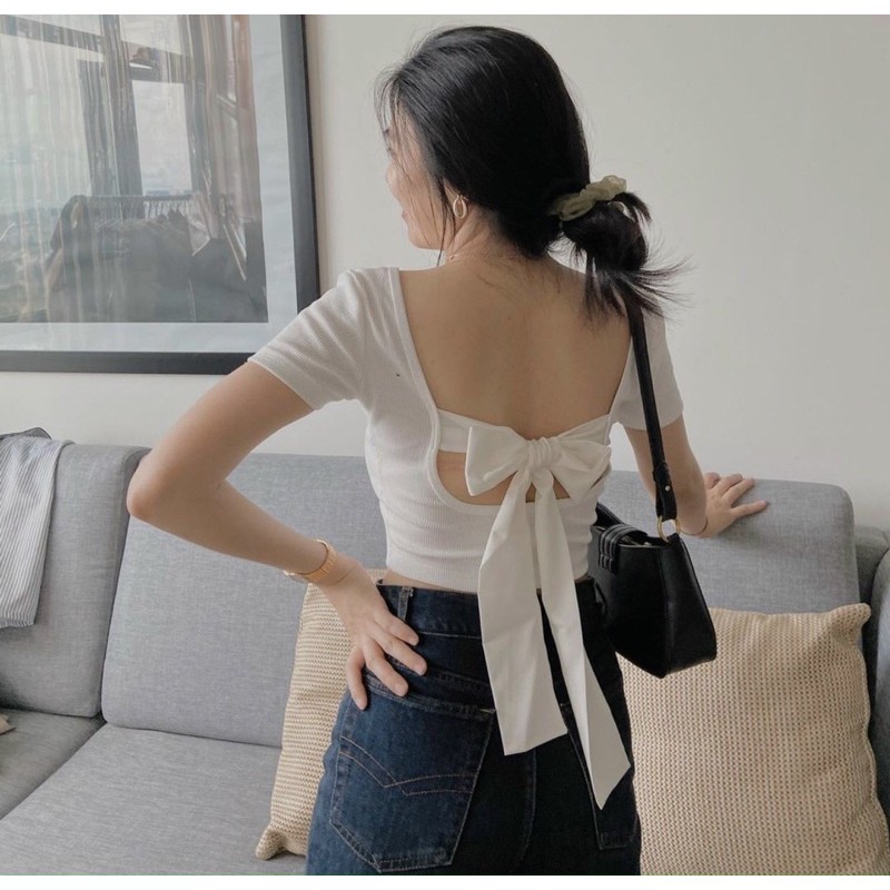 Áo croptop buộc nơ lưng vải thun - Z7N | WebRaoVat - webraovat.net.vn