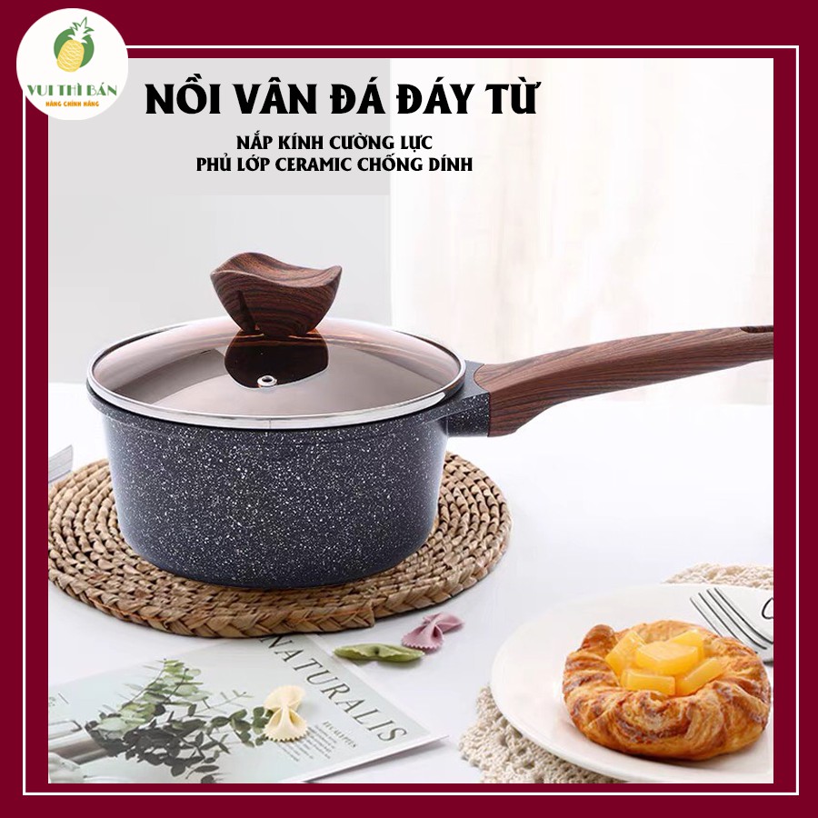 Nồi đáy từ chống dính vân đá cao cấp - CÁN DÀI, CÓ NẮP ĐẬY,đường kính 16cm-18cm,sử dụng được mọi loại bếp