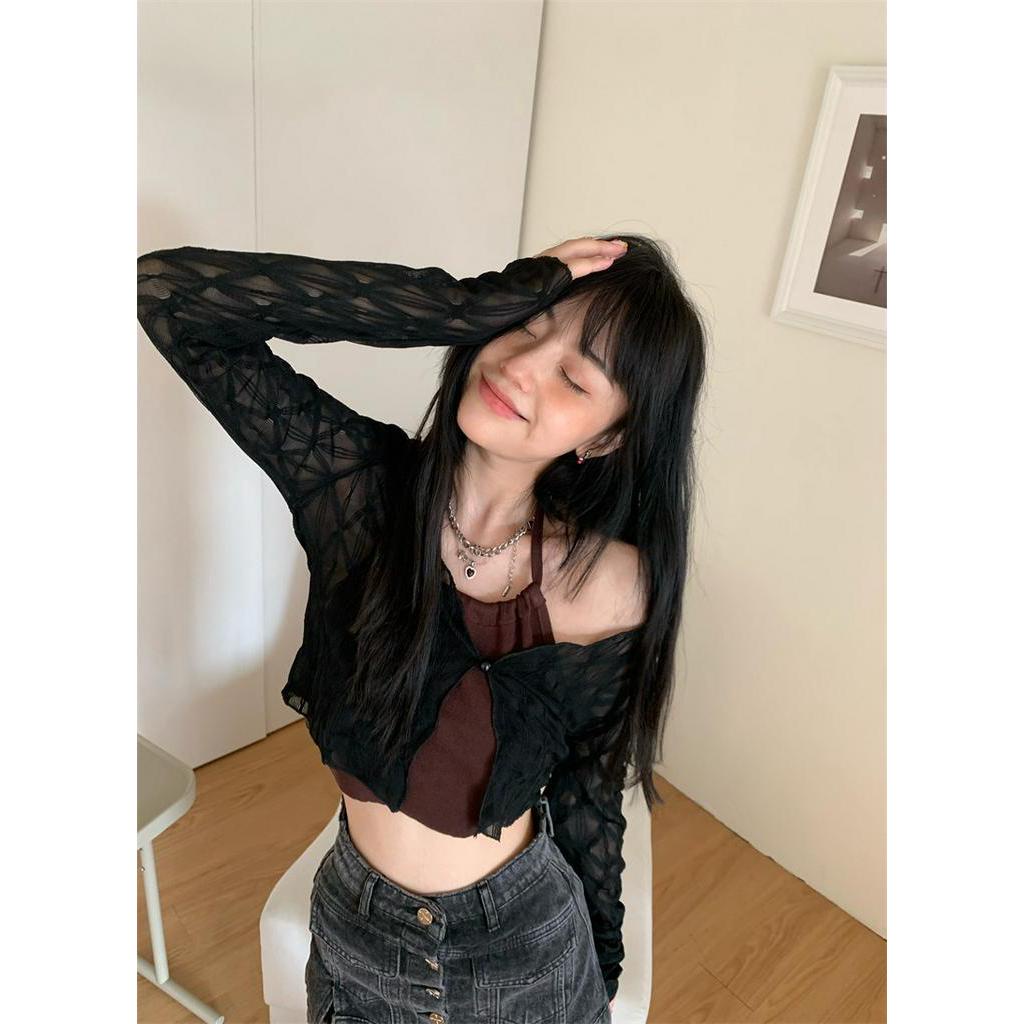 Bộ Áo Khoác Cardigan Dài Tay Phối Đầm Dây Giả Hai Lớp Thời Trang Sành Điệu 6371