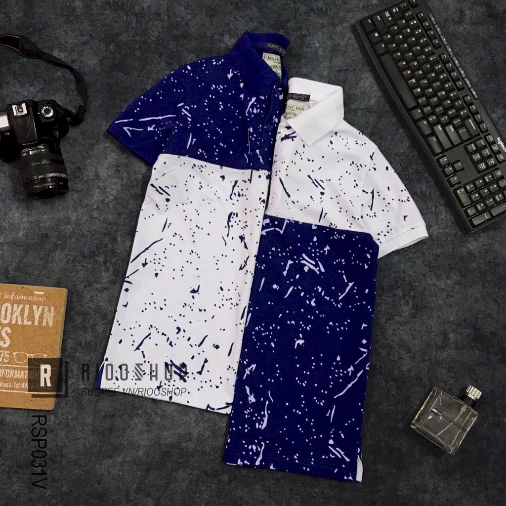 Áo phông nam có cổ họa tiết vết mực 2 màu RSP031V - áo thun nam đẹp Riooshop | BigBuy360 - bigbuy360.vn