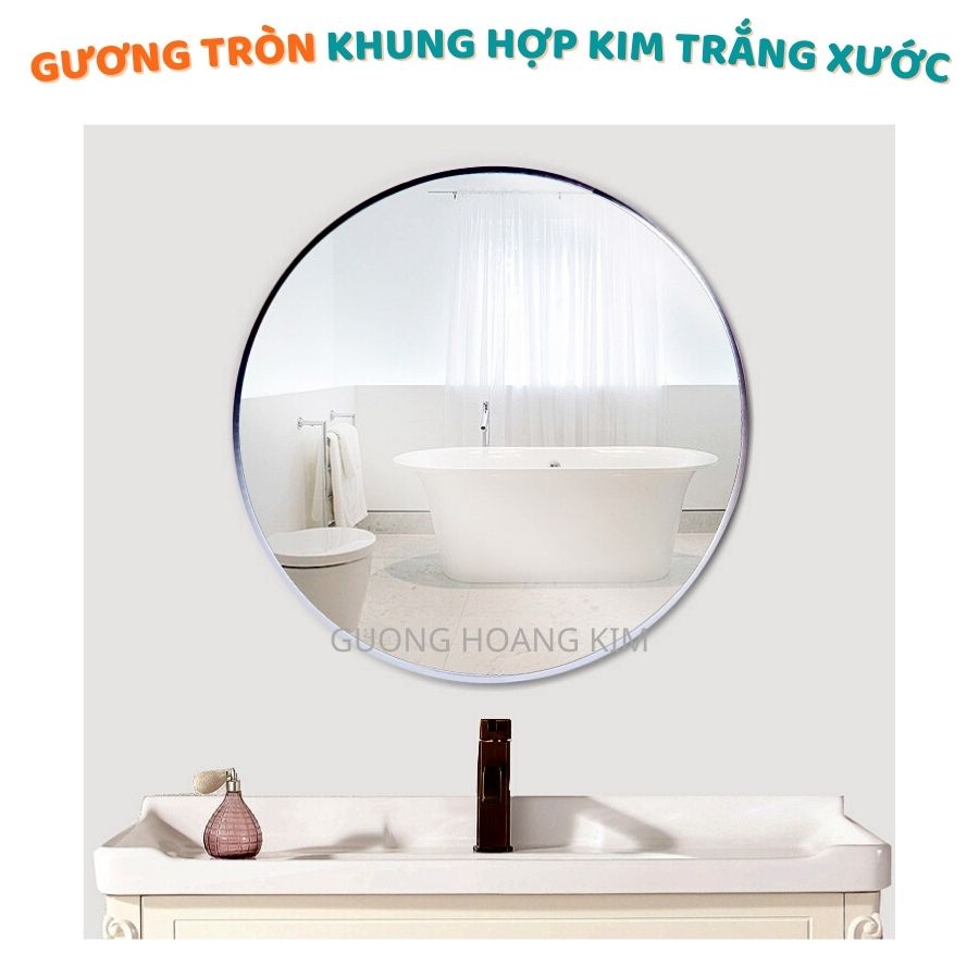 Gương soi nhà tắm ,Gương treo tường bàn trang điểm, gương tròn viền hợp kim nhôm xước đường kính 40cm tặng phụ kiện