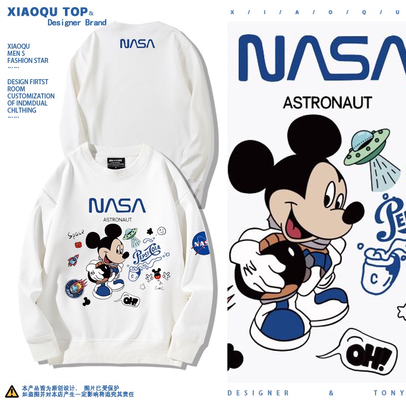 NASA Áo Thun Tay Dài Cổ Tròn In Hình Chuột Mickey Phong Cách Disney Dành Cho Nam Nữ
