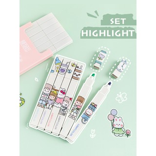 Bộ 6 bút highlight màu PASTEL (tặng kèm sicker)