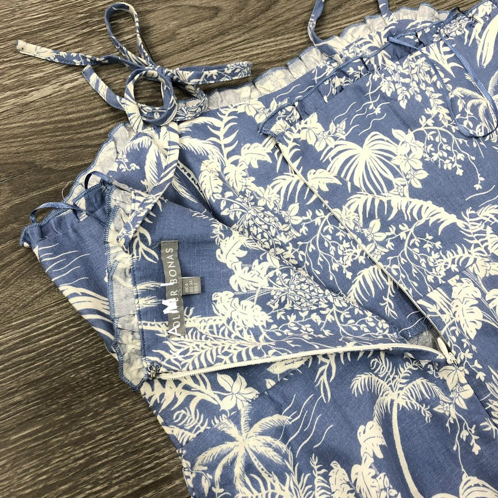 Đầm dây OLIVER BONAS xanh họa tiết lá KAMI