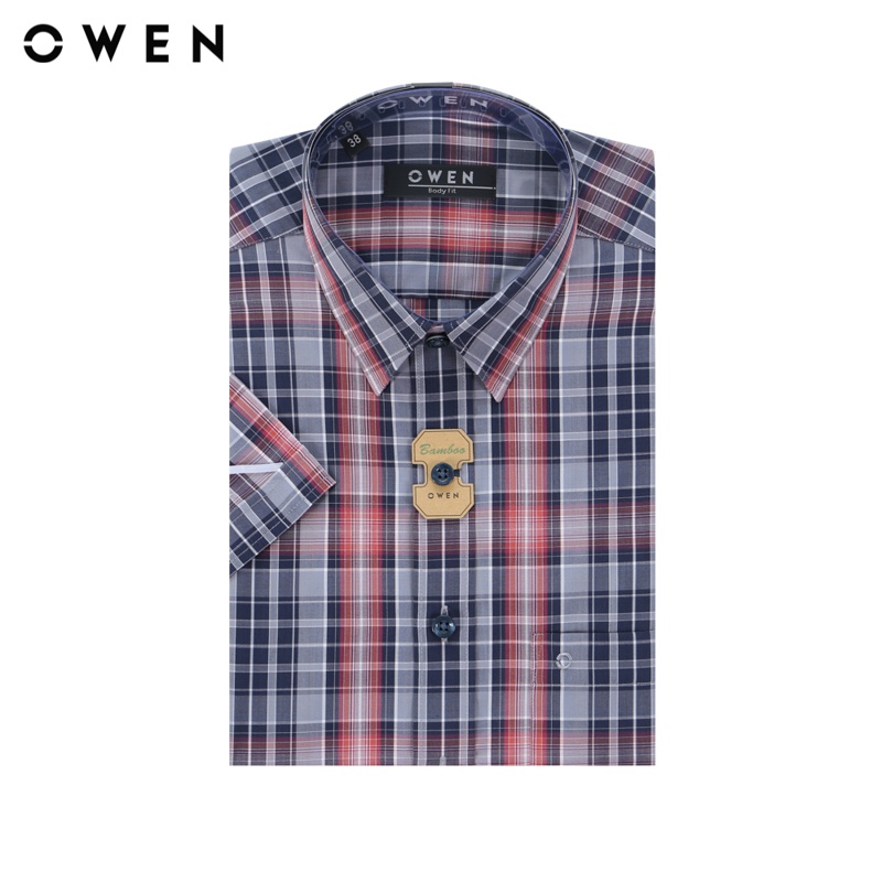 Áo sơ mi ngắn tay Nam Owen Bamboo Body Fit Đỏ xám navy - BA23212N