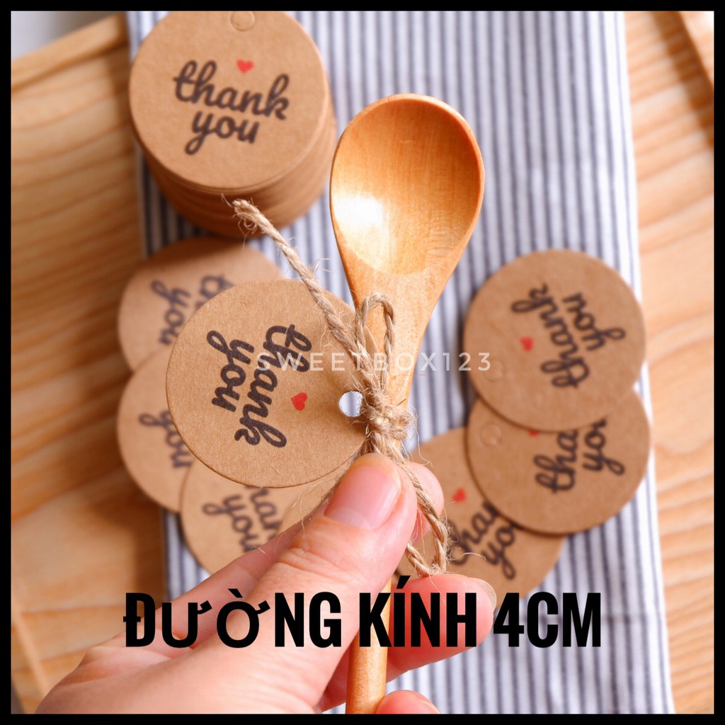 100 Tem Tag Giấy Kraft Treo THANK YOU Cám Ơn Khách Hàng Đường Kính 4cm - Thẻ Giấy Handmade Trang Trí (không kèm dây)