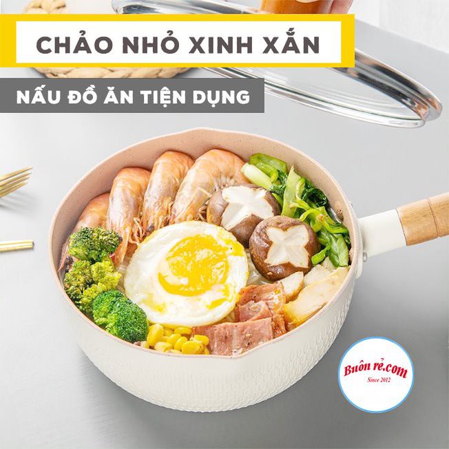 Chảo chống dính sâu lòng cán gỗ - Chảo chống dính vân đá cán gỗ chống bỏng tiện dụng 01442