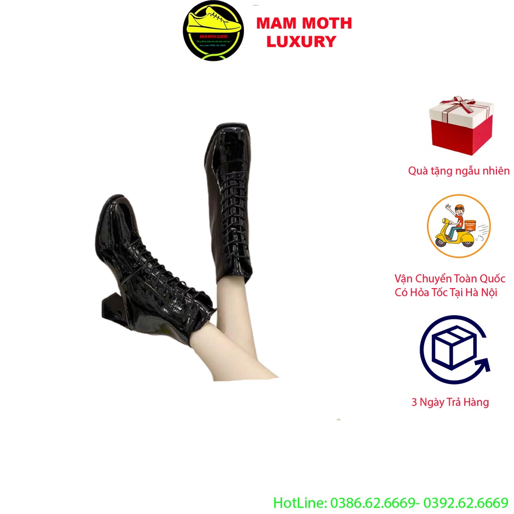 Giày cao gót, boot nữ da bóng buộc dây phong cách Hàn Quốc cực xinh full size