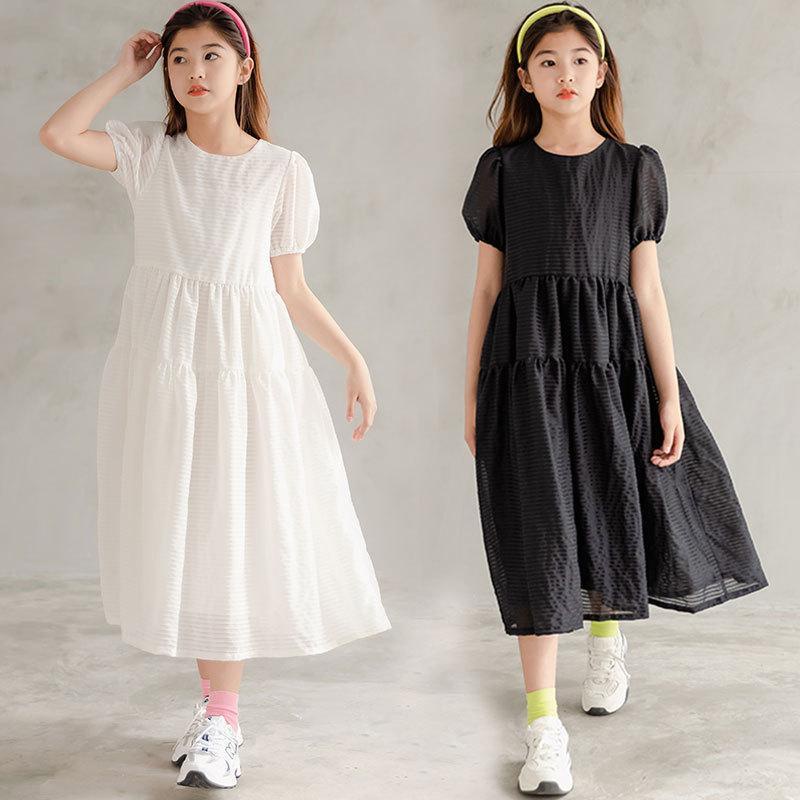 Đầm Cotton Tay Phồng Màu Trắng Thời Trang Mùa Hè 2022 Mới Cho Bé Gái