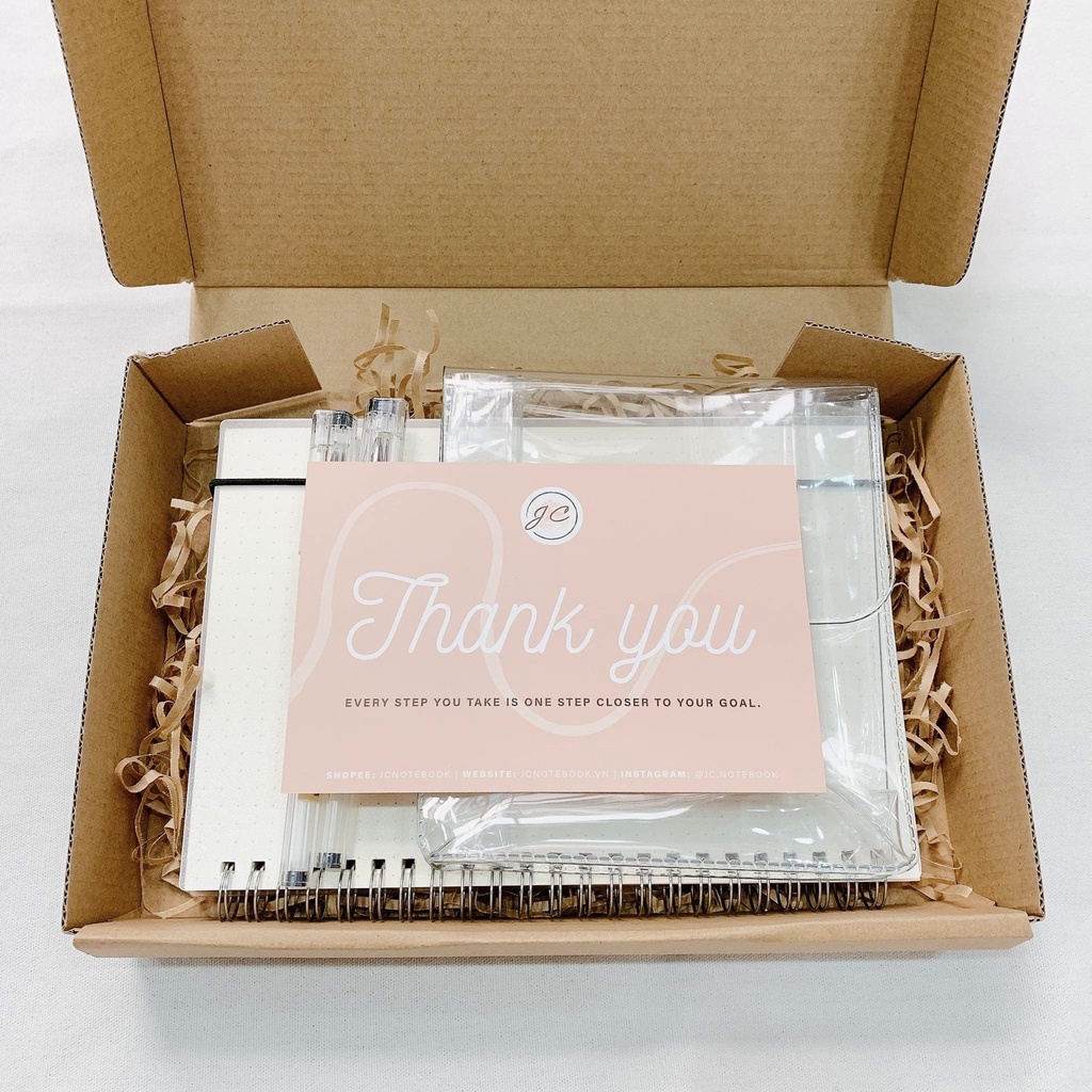 Transparent Box - Stationery Gift Box - Sổ Lò Xo Trong Suốt, Túi Dẻo Trong Suốt, Giấy Note Nhựa Trong Suốt, Bút Gel Đen