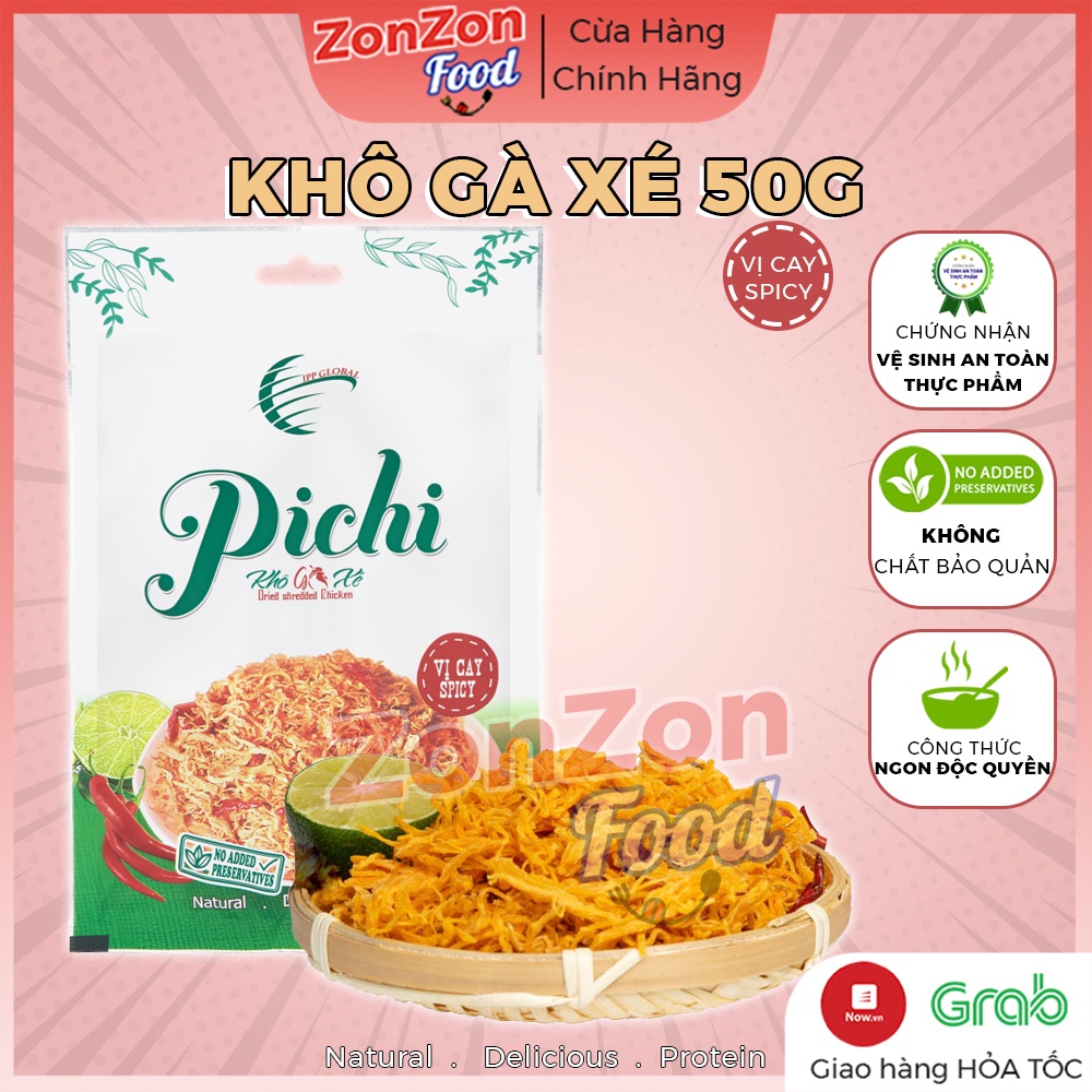 Khô gà xé cay vị truyền thống đồ ăn vặt Pichi gói 50g sợi dai ngon ZonzonFood