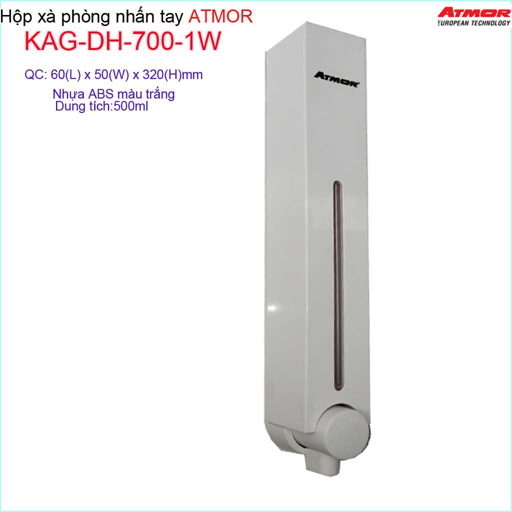 Hộp nhấn xà phòng Atmor KAG-DH7001W-white trắng, bình xịt xà bông 500ml thiết kế sang trọng nhấn êm siêu bền