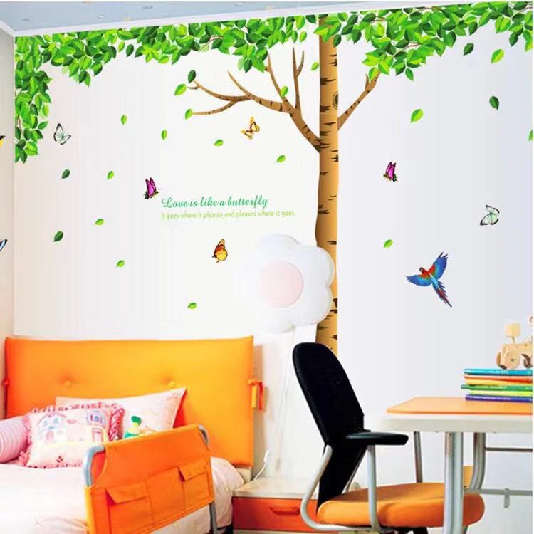 Decal trang trí Cây lớn cùng Chim size lớn ( 3 tấm )