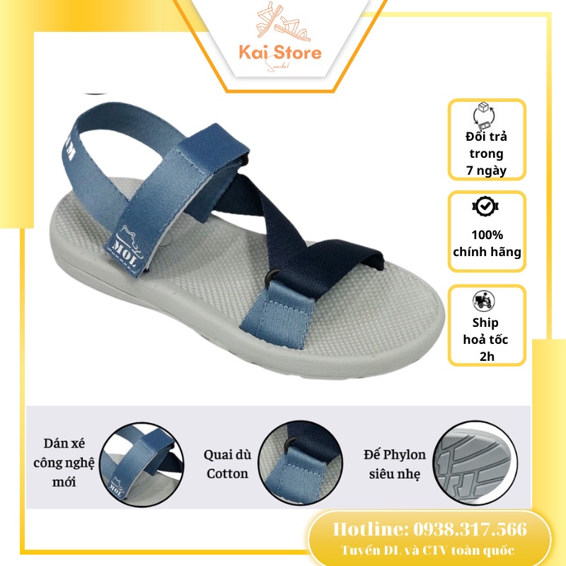Giày Sandal Mol Nam Nữ Quai Chéo MS1166 Đế Cao Su Quai Dù Đi Học Đi Làm Đi Chơi Full Size - Màu xanh dương