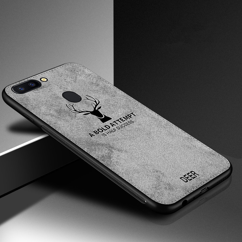 Ốp điện thoại phối vải denim in hình đầu hươu thời trang cho OPPO R11s