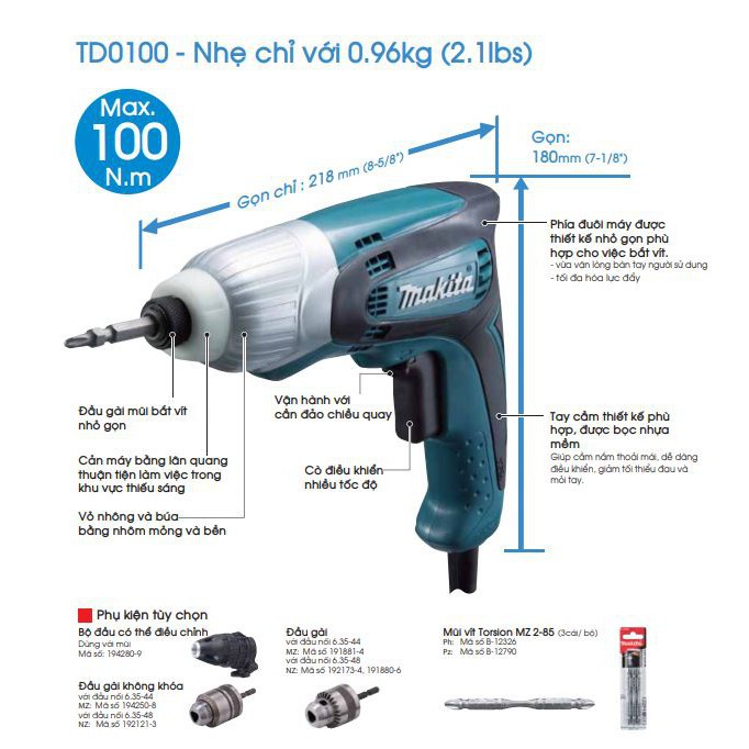 Máy vặn vít điện Makita TD0100 - Chính hãng