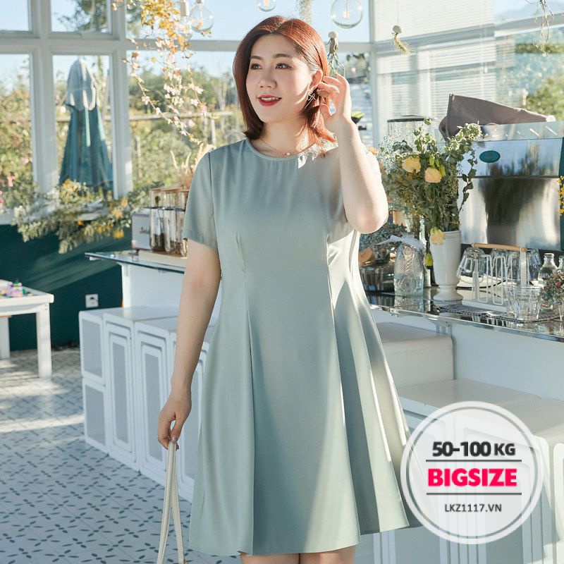 Đầm dáng suông Bigsize Váy trung niên cho mẹ sang trọng nữ tay ngắn cổ tròn mùa hè Phong cách Hàn Quốc Thời Trang tiểu thư cá tính xinh đẹp cho người mập béo