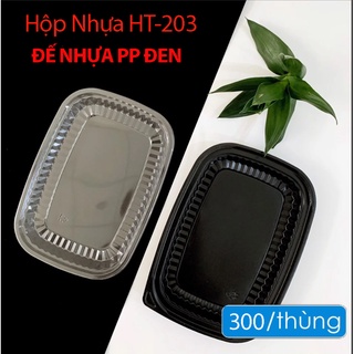 Hộp nhựa đế đen nắp trong HT-203 dùng 1 lần. Đựng cơm sushi, mì ý, trái cây - Fides