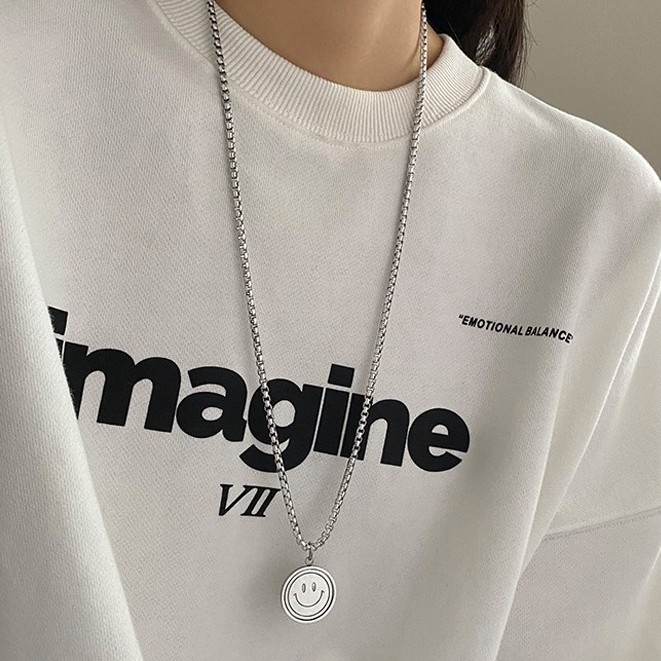 Vòng cổ thép không gỉ mặt cười phong cách punk unisex
