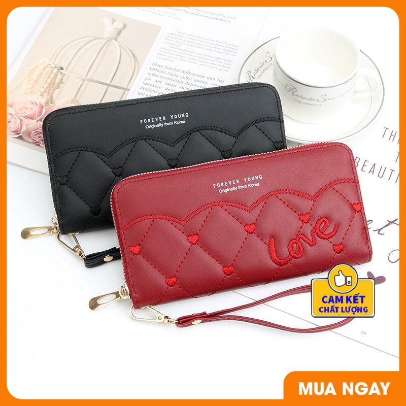 Ví cầm tay nữ họa tiết LOVE dễ thương da mềm thời trang nhiều ngăn đựng tiền,đựng thẻ và điện thoại ST007