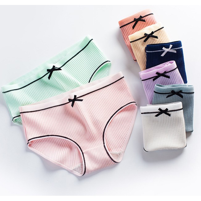 Quần lót Cotton nữ gân tăm phối nơ xinh ngẫu nhiên màu kháng khuẩn thoáng mát QL03NN
