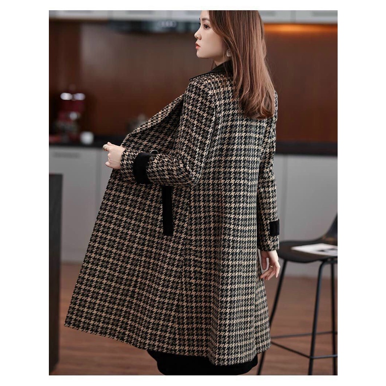 Áo Khoác Nữ, Áo Dạ Dáng Dài  Công Sở Họa Tiết Caro Túi Xéo Cổ Vest Hottrend Siêu Sang