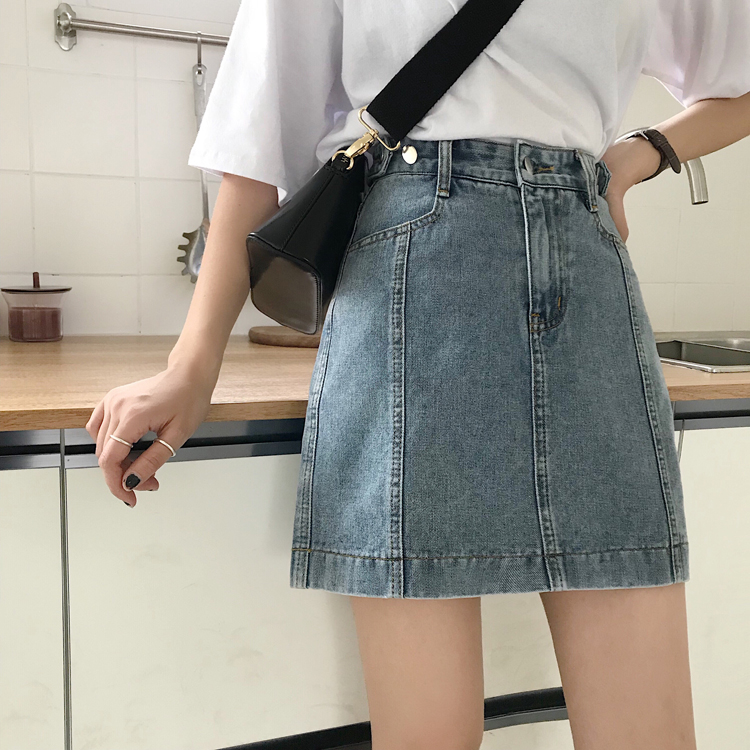 Chân Váy Denim Xiaozhainv Lưng Cao Phong Cách Hàn Quốc Cho Nữ