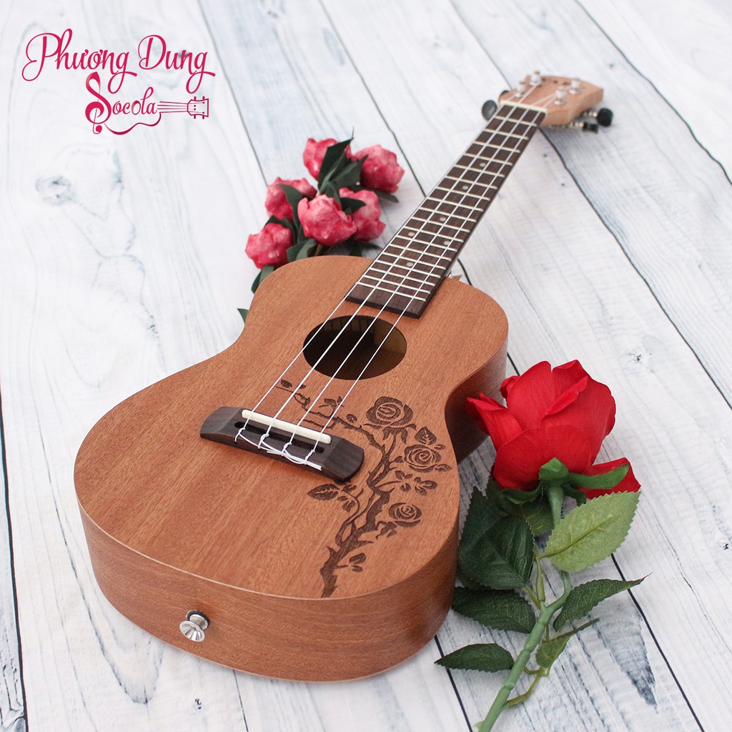 Đàn Ukulele Gỗ chính hãng Yael size Concert-HOA HỒNG