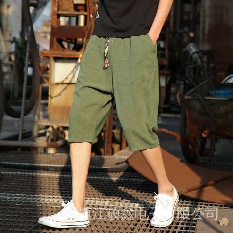 Quần Lửng Cotton Lanh Mỏng 6 Tấc Dáng Rộng Phong Cách Trung Hoa Cho Nam 7-Quarter