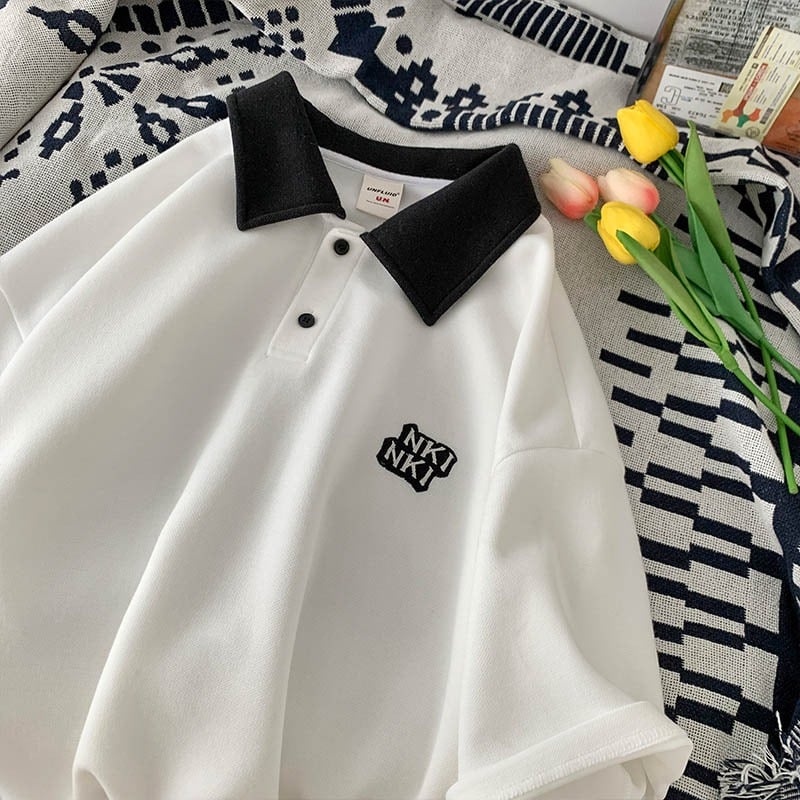 Áo polo unisex có phối logo NKI trước ngực - Áo cổ bẻ chất cotton cá sấu mềm và mát