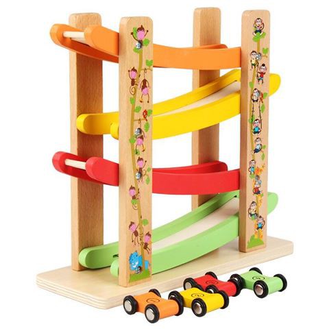 Cầu trượt ô tô 4 tầng, vách xe rượt đuổi cho bé