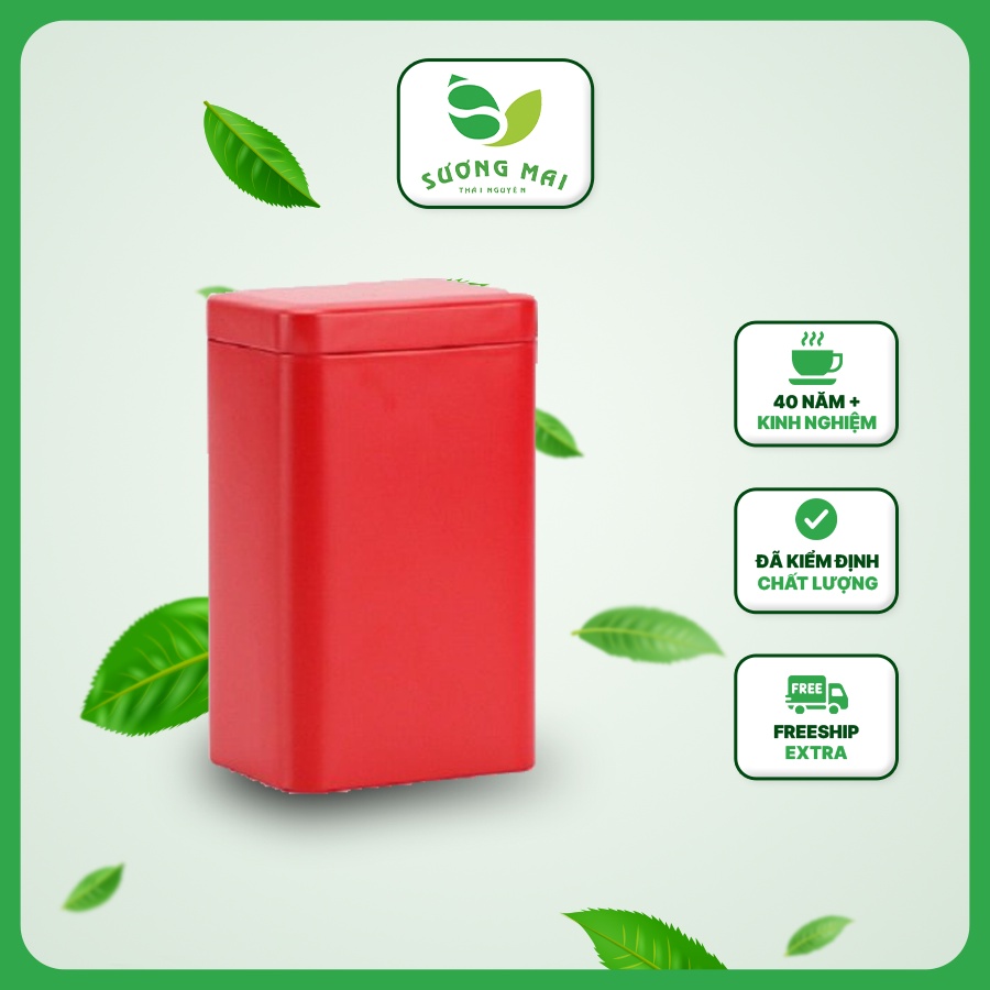 Hộp Thiếc Đựng Trà SƯƠNG MAI Hũ Đựng Trà Màu Đỏ Nắp Chụp Kín Tiện Lợi Bền Bỉ Giữ Mùi Trà Thơm Lâu Dung tích 150 Gram