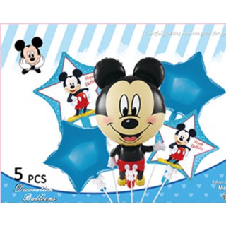 Set 5 bóng nhôm hình Mikey Hồng Xanh