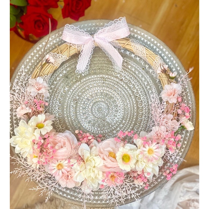Vòng hoa khô treo cửa decor nhiều màu