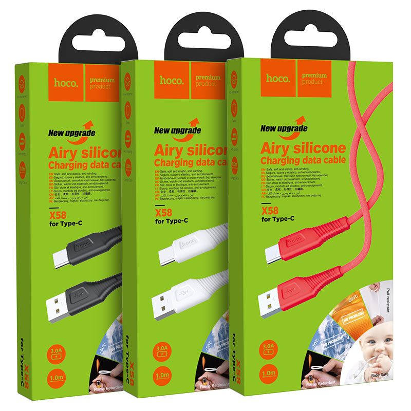 Dây sạc nhanh Hoco X58 bện silicon và đầu nối, dòng điện lên đến 2.4A