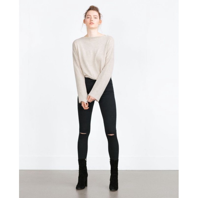 Women skinny ripped jeans in black Zara auth vnxk quần jean nữ rách gối zr xuất khẩu dư xịn màu đen ống ôm