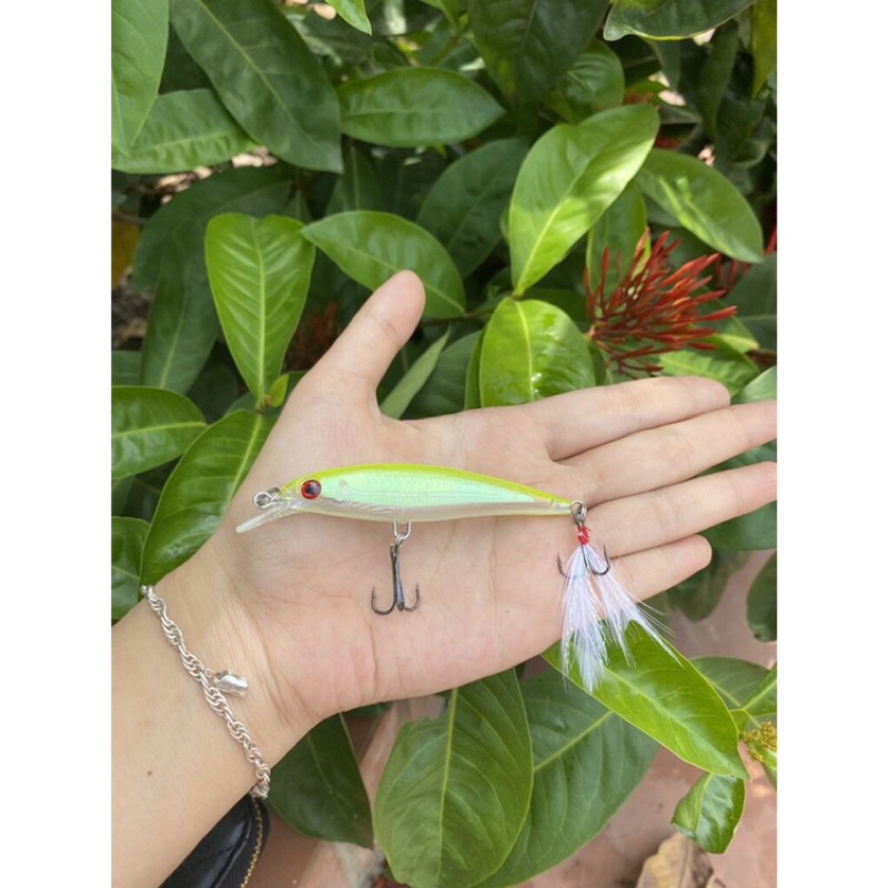 Mồi cá giả đuôi lông dài 9cm nặng 8cm câu chẽm,mú,ngão nhạy bén