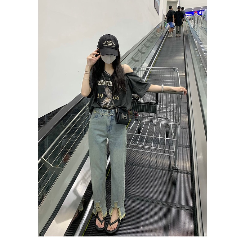 Quần Jeans Nữ Dài Lưng Cao Dáng Rộng Thời Trang Cá Tính